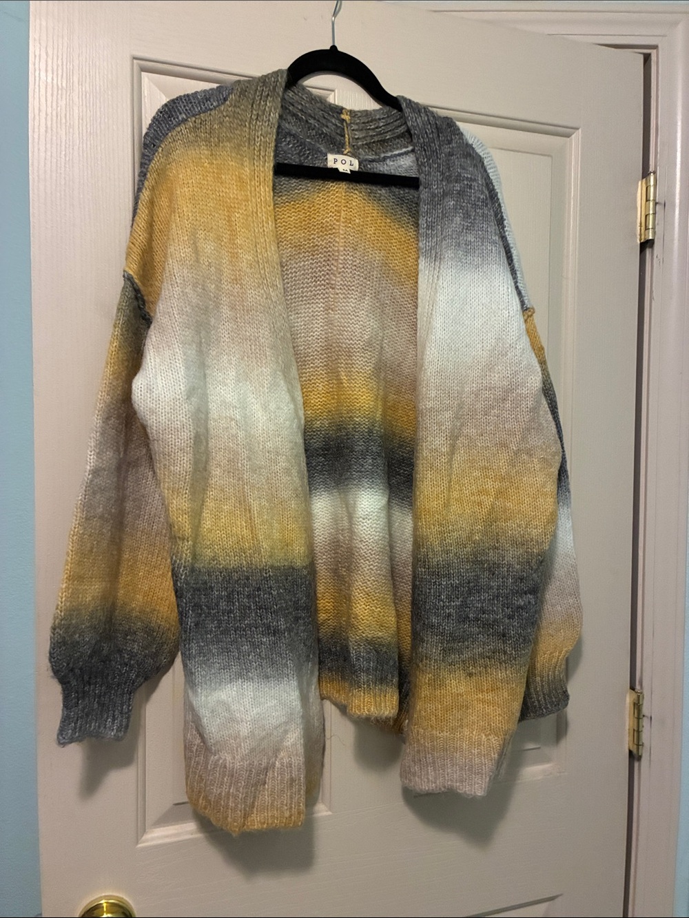 POL Ombre Open-Front Cardigan - Mustard, Gray, Cream